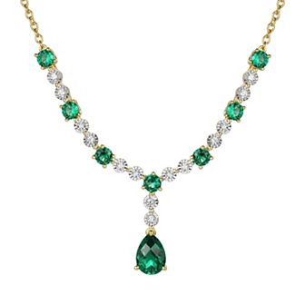 14k Gold Over Silver Lab-Created Emerald Teardrop Necklace