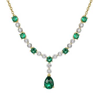 MASTERPIECE 14k Gold Over Silver Lab-Created Emerald Teardrop Necklace