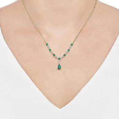 14k Gold Over Silver Lab-Created Emerald Necklace