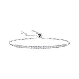 Sterling Silver Lab-Created Opal & White Sapphire Bolo Bracelet
