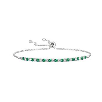 Sterling Silver Lab-Created Emerald & White Sapphire Bracelet