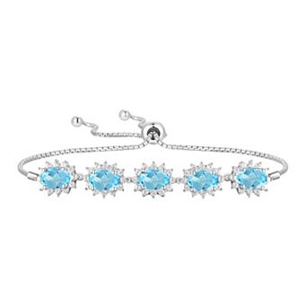 MASTERPIECE Sterling Silver Blue Topaz & Lab-Created White Sapphire Bolo Bracelet