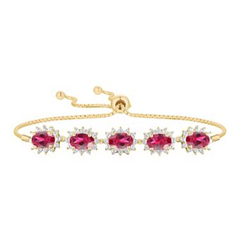 14k Gold Over Silver Lab-Created Ruby & White Sapphire Bolo Bracelet
