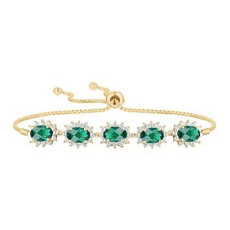 14k Gold Over Silver Lab-Created Emerald & White Sapphire Bolo Bracelet
