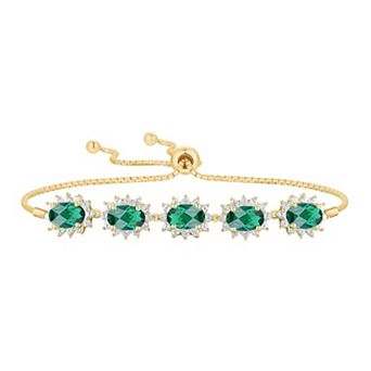 MASTERPIECE 14k Gold Over Silver Lab-Created Emerald & White Sapphire Bolo Bracelet