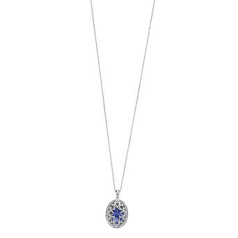 LeRose by Lexi and Rose 10k White Gold Lab-Created Ceylon Sapphire & Lab-Created White Sapphire Filigree Locket Pendant Necklace