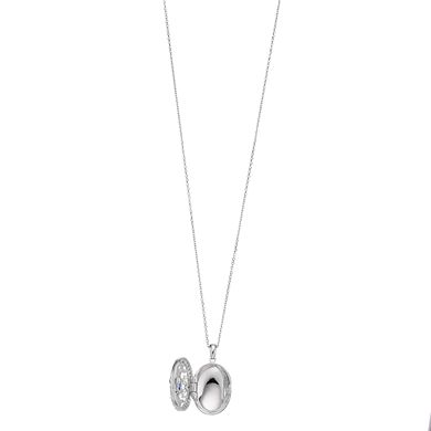 10k White Gold Lab-Created Ceylon Sapphire & Lab-Created White Sapphire Filigree Locket Pendant Necklace