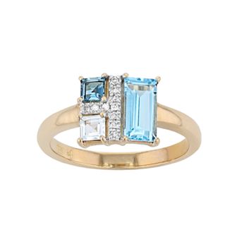 LeRose by Lexi and Rose 10k Gold Blue Topaz & Diamond Accent Cluster Ring