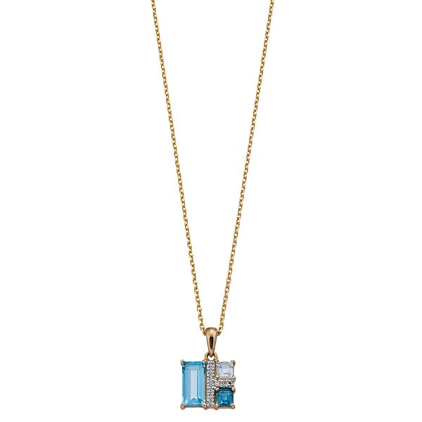 10k Gold Blue Topaz & Diamond Accent Pendant Necklace