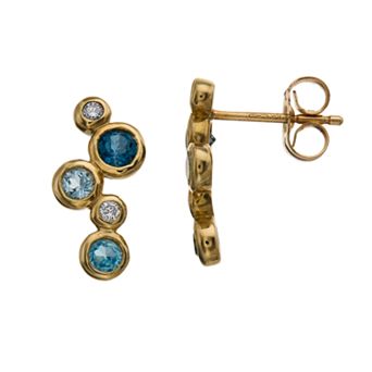10k Gold Blue Topaz & Diamond Accent Linear Stud Earrings