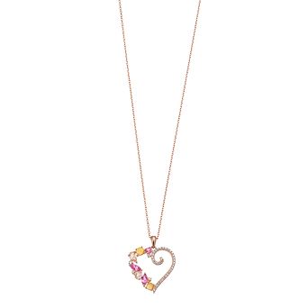 LeRose by Lexi and Rose 10k Rose Gold 1/6 Carat T.W. Diamond, Opal, Tourmaline, & Morganite Heart Pendant Necklace