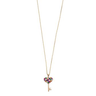 LeRose by Lexi and Rose 10k Gold Multi Gemstone Heart Key Pendant Necklace