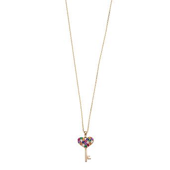 LeRose by Lexi and Rose 10k Gold Multi Gemstone Heart Key Pendant Necklace