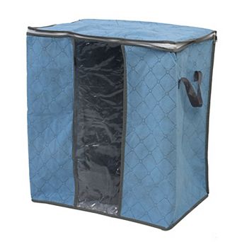 Family Quilt Clothes Non Woven Fabric Dustproof Zippered Storage Bag Pale Blue No Size