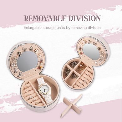 Travel Jewelry Organizer Case Box w/Mirror Portable for Rings Earrings Storage