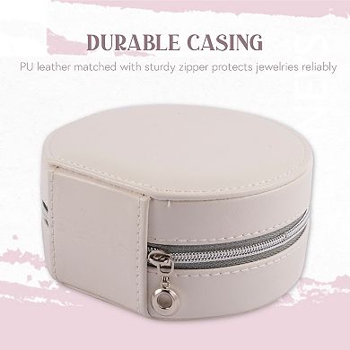 Zodaca Small Travel Jewelry Organizer Case with Mirror, Storage Box for Rings Earrings Necklaces, Gifts for Women, White