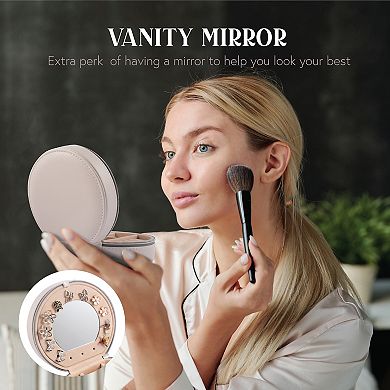 Travel Jewelry Organizer Case Box w/Mirror Portable for Rings Earrings Storage