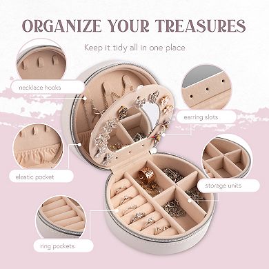 Travel Jewelry Organizer Case Box w/Mirror Portable for Rings Earrings Storage