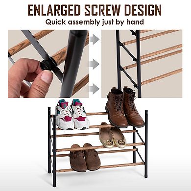 3 Tier Extendable Stackable Shoe Rack OakGrain Tube, Black