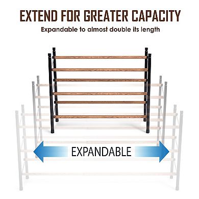 3 Tier Extendable Stackable Shoe Rack OakGrain Tube, Black