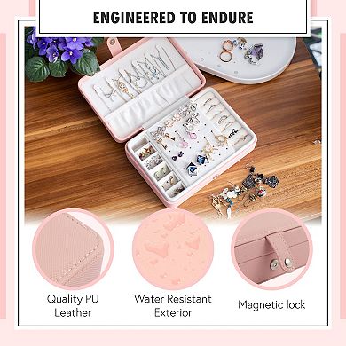 Zodaca Pink Jewelry Travel Organizer Case, Portable Storage Box Holder for Rings Earrings Necklaces, Gifts for Women, Pink