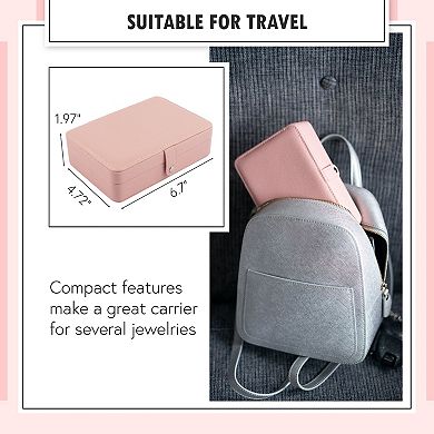 Zodaca Pink Jewelry Travel Organizer Case, Portable Storage Box Holder for Rings Earrings Necklaces, Gifts for Women, Pink
