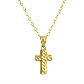 Forever 14K 14k Gold Diamond Cut Cross Pendant Necklace