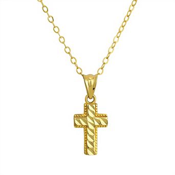 Forever 14K 14k Gold Diamond Cut Cross Pendant Necklace