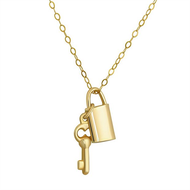 Forever 14K 14k Gold Lock Key Pendant Necklace