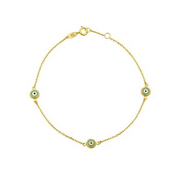 Forever 14K 14k Gold Enamel Evil Eye Trio Chain Bracelet