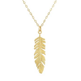 Forever 14K 14k Gold Feather Pendant Necklace