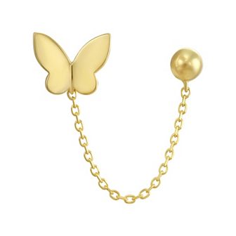 Forever 14k Gold Single Chain Earring with Butterfly & Ball Post Studs