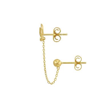 Forever 14k Gold Single Chain Earring with Butterfly & Ball Post Studs