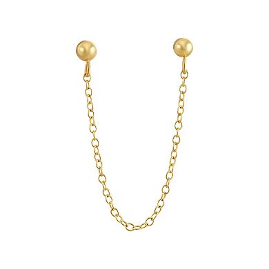 Forever 14k Gold Single Chain Earring with 3mm Ball Stud Posts