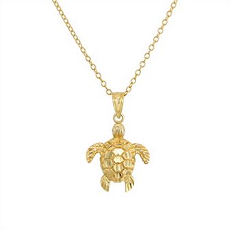 Forever 14k Gold Diamond Cut Turtle Pendant Necklace