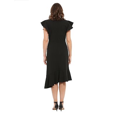 Women's London Times Asymmetrical Ruffle Faux-Wrap Dress