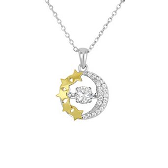 Argento Forte Two-Tone Sterling Silver Cubic Zirconia Moon & Star Pendant Necklace