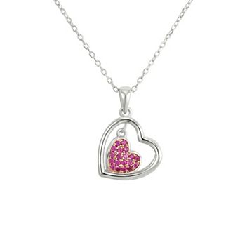 Argento Forte Two-Tone Sterling Silver Pink Cubic Zirconia Heart Pendant Necklace
