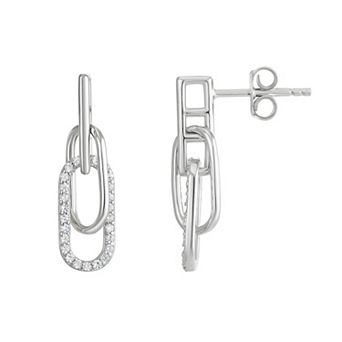 Argento Forte Sterling Silver Cubic Zirconia Paperclip Link Drop Earrings