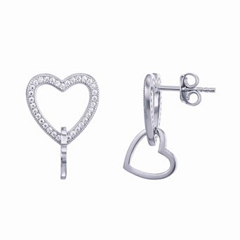 Argento Forte Sterling Silver Double Heart Cubic Zirconia Stud Earrings