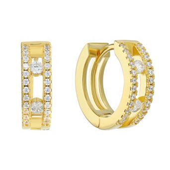 Argento Forte 14k Gold Over Sterling Silver Cubic Zirconia Double-Row Huggie Earrings