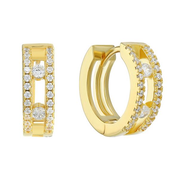 14k Gold Over Sterling Silver Cubic Zirconia Double-Row Huggie Earrings