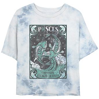 Juniors' Pisces Zodiac Sign Compassion, Strength & Creativity Card Graphic Tee