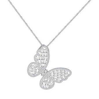 Argento Forte Sterling Silver Cubic Zirconia Butterfly Pendant Necklace