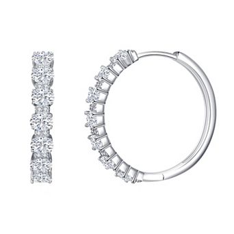Argento Forte Sterling Silver Round & Marquis Cubic Zirconia Hoop Earrings