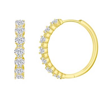 Argento Forte 14k Gold Over Silver Round & Marquise Cubic Zirconia Hoop Earring