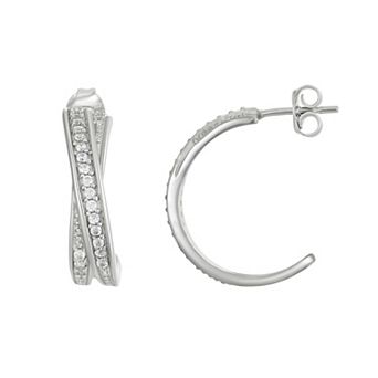 Argento Forte Sterling Silver Crossover Post Hoop Earrings