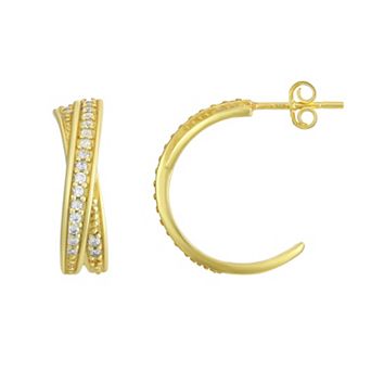 Argento Forte 14K Gold over Sterling Silver Crossover Post Hoop Earrings