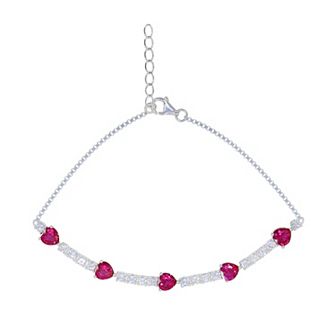 Argento Forte Sterling Silver Red & White Cubic Zirconia Heart Chain Bracelet