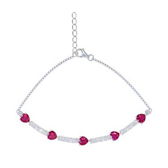 Argento Forte Sterling Silver Red & White Cubic Zirconia Heart Chain Bracelet